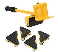 RASTKY Outil de Déplacement de Meubles Universel Robuste, Levier de Transport à Roulement Lisse, Poignée Ergonomique pour Déplacer Les Meubles sans Effort, Jaune + Acier Noir + Caoutchouc (5 pièces)