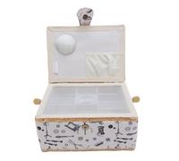 RASTKY Panier à Couture élégant avec Plateau intégré pour le Rangement des Outils de Couture, Cadeau Idéal pour Mère, Tissu/plastique/bois (Tissu, plastique, bois massif)