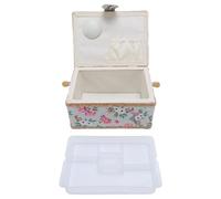 RASTKY Panier à Couture élégant avec Plateau intégré pour le Rangement des Outils de Couture, Cadeau Idéal pour Mère, Tissu/plastique/bois (Tissu, plastique, bois massif 2)