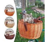 RASTKY Panier de Vélo en Osier de Grande capacité pour Animaux de Compagnie, Panier de Vélo avec Couvercle en Métal pour Porte- Avant, adapté aux Enfants pour Marron (Couleur du Bois)