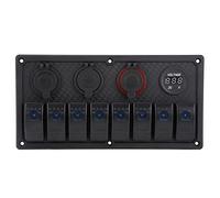 RASTKY Panneau D'interrupteur à Bascule LED 8 Gangs avec Voyant Bleu et Double USB pour Voiture Bateau, Protection contre les Surcharges, Universel 12 V-24 V, ABS Noir