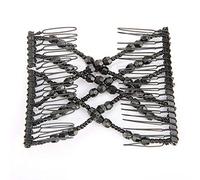 RASTKY Peigne à Cheveux Extensible Double Peigne Perles de Cheveux Femmes-disque de Noir élastique perlé Accessoires de (BLACK)