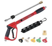 RASTKY Pistolet de Nettoyeur Haute Pression 5000 PSI Puissant 40 Pouces 1/4 Pouces, Verrouillage de sécurité à Connexion Rapide pour Le Nettoyage des Véhicules, des Murs Extérieurs, ABS Rouge, Acier