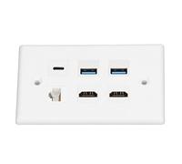 RASTKY Plaque Murale Ethernet 6 Ports avec 2xHDMI 2xUSB3.0 1xType C 1xCat6 - Plaque Murale 6 Ports TV Projecteur Ordinateur - Ethernet RJ45