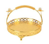 RASTKY Plateau à Fruits Rond en Métal de Grande capacité, Style Rétro Européen, Plateau de Service pour Fête, Conception de Poignée Familiale (Taille moyenne couleur or)