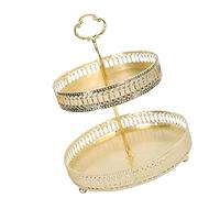 RASTKY Plateau à Pâtisserie Double Couche Décoratif en Cuivre doré, Assiette de Présentation de Desserts pour Biscuits, Mariage, Plateau de Tour de Service en or, Support à Cupcakes Rond (Grain