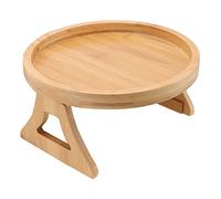 RASTKY Plateau de canapé Rond en Bambou, Texture Bois, Clamp/Holder sur Plateau, Table, Pratique pour Télécommande, café, Téléphone, Dortoir, Espace limité