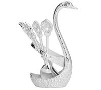 RASTKY Porte-cuillère à café en Alliage de Zinc, Design Cygne, Gaufrage, Vernis Miroir, Cadeau élégant pour Fêtes et Mariages, 1 Support 6 Cuillères (SILVER)