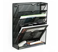 RASTKY Porte-Fichiers Mural à 5 niveaux, Organisateur de Fichiers Mural, Bords Brillants en Métal, étiquette Autocollante, Conception pour Littérature, Lettres, Cahiers (BLACK)