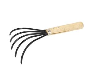 RASTKY Râteau à Main à 5 Dents, Cultivateur à Griffes Efficace pour Aérer la Préparation du Sol avec Manche en Bois - Idéal pour Une Manipulation Délicate, Acier au Carbone, D201 (Manche Court)