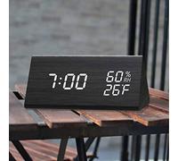 RASTKY Réveil Numérique en Bois, Affichage LED, Contrôle du Son, Température et humidité, pour Chambre à Coucher, Bureau, Maison, Design Moderne, alimenté par USB (Bois Noir)