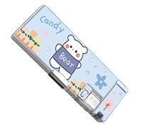 RASTKY Sac à Crayons Double Face de Style Dessin animé, avec Taille-Crayon intégré, Trousse à Crayons de Grande capacité pour étudiants, Matière Plastique (Ours)