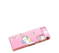 RASTKY Sac à Crayons Double Face de Style Dessin animé, avec Taille-Crayon intégré, Trousse à Crayons de Grande capacité pour étudiants, Matière Plastique (Licorne)