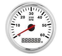 RASTKY Tachymètre rétro-éclairé 6000 adapté à la, écran LCD étanche IP67, 85mm, pour Voiture, Bateau, Yacht, Moteur Pas à Pas pour un RPM Précis (Cadran blanc couvercle argenté)