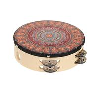 RASTKY Tambourin en Bois Léger à Motif Bohème, avec Jingles en Métal, Classe de Musique de Fête, 8 Pouces (7 pouces)