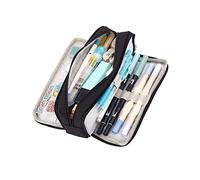 RASTKY Trousse à Crayons à Double Ouverture en Toile Souple pour Divers Articles de Papeterie, y Compris des Stylos et des Gommes (Black)