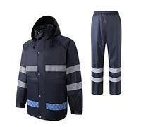 RASTKY Veste Imperméable de sécurité Réfléchissante Imperméable pour Hommes en Plein Air Vêtements de Pluie Haute visibilité Veste de Poncho de Pluie à Capuche pour Moto Cyclisme XXXL Tissu Oxford