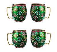 Rastogi Bricolage Faite à la Main en cuivre Pur extérieure Peinte à la Main Art Travail Vin, Vodka, Bière, Cocktail, jus de Fruits, DE Froid Tasse à café Mug - 453,6 Gram Vert