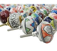 Rastogi Handicrafts Boutons de tiroir de porte de placard Mélange indien Boutons assortis en céramique Multicolore, mélange, 1 INCH (10)
