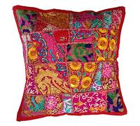 Rastogi Handicrafts Housse de coussin en patchwork faite main Patchwork de sari Motif indien ethnique, Tissu, marron, 40 x 40 cm
