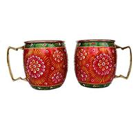 Rastogi Handicrafts Lot de 2 tasses artisanales en cuivre pur peint à la main pour vin, vodka, bière, cocktail, jus, café froid