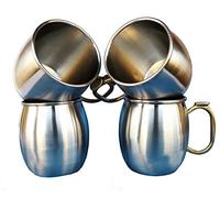 Rastogi Handicrafts Lot de 4 tasses Moscow Mule en acier inoxydable d'une capacité de 473 ml, poignée en laiton pour boissons froides uniquement