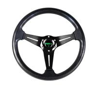 RASTP Volant de course universel 350 mm 6 boulons en cuir vinyle et aluminium avec bouton klaxon pour voiture - Noir