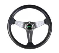 RASTP Volant de course universel de 350 mm à 6 boulons en cuir vinyle et aluminium avec bouton klaxon pour voiture - Gris