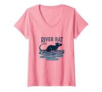 Rat de rivière : Art de la Faune Vintage pour Les Amoureux de la Nature T-Shirt avec Col en V, Femme, Rose, L
