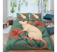 Rat with lilies Housse de Couette Microfibre Hypoallergique 3 pièces Imprimé en 3D Confortable Artistique botanique Parure de Lit avec 2 Taies d'oreiller Super Douce for Garçon Super king（260x220cm）