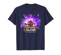Ratchet and Clank Rift Apart Portal Jump Video Game T-Shirt, Homme, Bleu Marine, S
