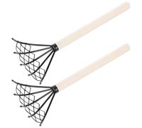Râteau à 5 Dents en Fer et Bois, Lot de 2 pour Creuser | Ne Se Déforme Pas Facilement, Outil Robuste, Usage Plage et Pêche de Coquillages, pour Palourdes et Huîtres