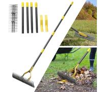 Râteau à chaume, 177 cm Râteau déchaumeur Robuste Réglable pour ameublir Le Sol Ramassage des Feuilles Nivellement de la pelouse Nettoyage des Terres agricoles Herbe Morte Jardin