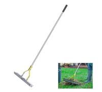 Râteau à chaume à Gazon, 15 Pouces de Large en Acier Inoxydable, râteau Ergonomique à Haute efficacité, râteau à Herbe Morte pour Feuilles mortes, Branches mortes, Nettoyage de