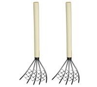 Râteau à Coquillages Cinq Dents avec Poignée Bois Ergonomique | Griffe Pointue, Manche Antidérapant à Finition Lisse, Outil Portable pour Foraging, Sol, Petits Cailloux et Coquilles