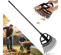 Râteau à feuilles 2 en 1 réglable pour pelouses et pelouses - Râteau manuel pour ramasser les feuilles, les aiguilles de pin, le gravier