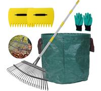 Râteau À Feuilles De Jardin,Râteau À Feuilles Avec Manche Télescopique Avec 25 Dents,Kit De Outillage De Jardin Pour Ramasser Les Feuilles Ou L'Herbe Coupée (Longueur De La Tige 165Cm)