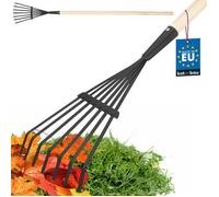 KOTARBAU® Rateau à Feuille - Acier - 14 cm - Râteau Jardin- avec Manche - 108 cm - Ramasse Feuille - Outil Robuste pour Gazon et Feuilles - Noir et Bois Naturel