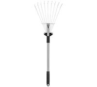 Râteau à Feuilles Manche Aluminium Rétractable pour Jardin en Acier | Poignée Plastique Confortable, Fixation par Rivet, Argenté, Outil de Nettoyage Extérieur pour Feuillage
