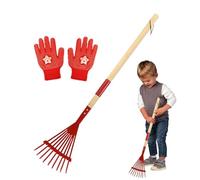 Râteau à Feuilles pour Avec Gants Manche Bois Détachable 68 cm | Petit Râteau à Feuilles pour Garçons et Filles, Jardinage, Camping, Exploration en Plein Air