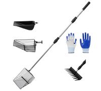 Râteau À Fientes De Poules,Pelle Tamisage Litière à Manche Extensible - 4 Têtes De Pelle, Outil Ergonomique Multifonction pour Déjections Animales Et Entretien De Basse-Cour