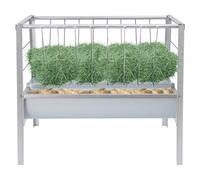 Râteau à foin 2 en 1, 200 l, pour foin et céréales | Distributeur de nourriture en acier robuste avec 2 mangeoires profondes, distributeur automatique autonome pour chèvres