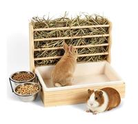Râteau à foin 3 en 1 avec toilettes et gamelles pour lapins, rongeurs | Mangeoire extra large pour cochons d'Inde, lapins, chinchillas et hamsters, accessoires pour clapier à lapins 37,5 x 31 x 27