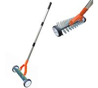 Râteau à gazon avec roues pour balai à paille, scarificateur de pelouse roulant avec largeur de travail de 32 cm, râteau à mauvaises herbes à la main, pour enlever l'herbe morte, la mousse et les