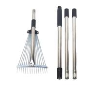 Râteau à Gazon en Acier Inoxydable à 15 Dents avec Pointe Ronde - Outil de Jardinage pour Nettoyage Feuilles Mortes, Élimination Déchets Verts et Ramassage Résidus, Longueur 137/173 cm