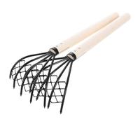 Râteau à Main 2 Pièces 5 Dents en Fer et Bois pour Coquillages | Structure Robuste, Ne Se Déforme Pas Facilement, pour Creuser Fruits de Mer et Coquilles D'huîtres, Lot de Deux