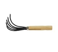 Râteau à main à 5 griffes avec manche court en bois, outil de râteau à main de jardin anti-pliage, idéal pour ameublir ou désherber le sol