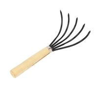 Râteau à Main de Jardin 5 Dents en Acier, Manche en Bois, Conception Ergonomique, cultivateur à Griffes pour Labourer, ameublir Le Sol, Outil de Jardinage pour Planter des Fleurs (Manche Court)