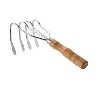 Râteau à main de la palourde de plage - poignée en bois robuste, 4 outils de gratte-parole de Prong | Conception de râteau compact à la rouille, adhérence ergonomique confortable, multi-usage pour les