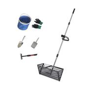 Râteau à puces de 40 cm, pelle à sable de plage en acier inoxydable avec large panier trapézoïdal, râteau à long manche amovible pour peigner la plage, tamiser le sable et chasse au trésor (C)